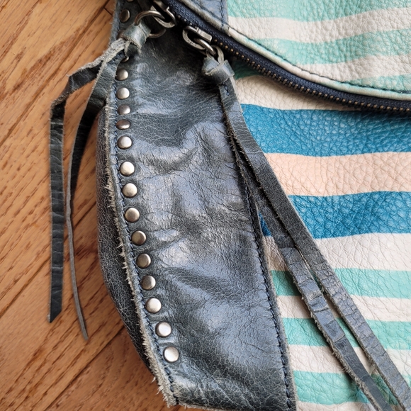 The Sak Blue Striped Distressed Leather Bag Crossbody Studded Zippered Flap - Picture 2 of 15